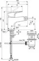 Bidetarmatur mit Auslauf, verchromt. Detailzeichnung zeigt Maße und Installationspunkte. Design von Ideal Standard, geeignet für Bidets mit entsprechenden Anschlüssen.